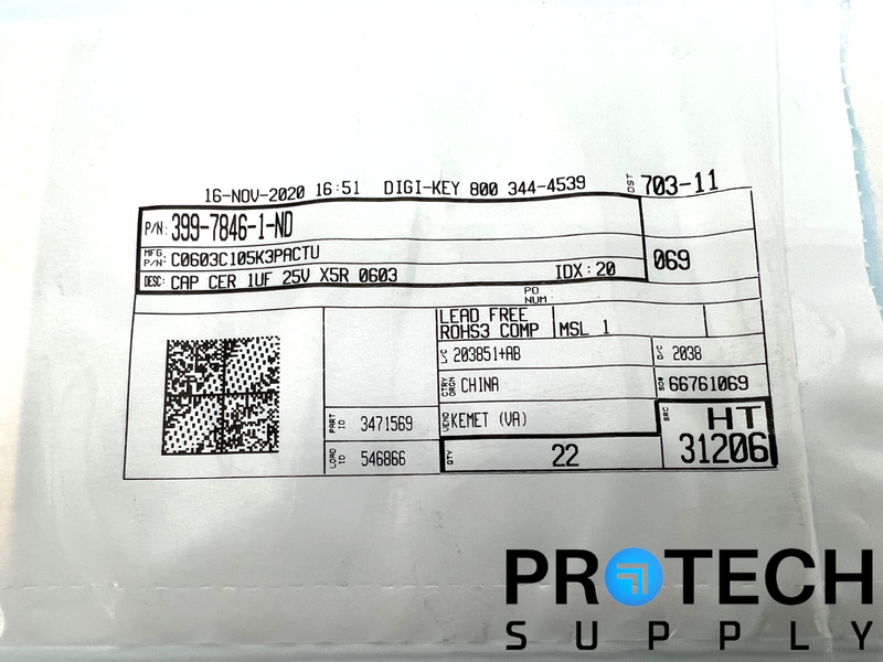 Load image into Gallery viewer, (522/Pk) Kement C0603C105K3PACTU Ceramic Capacitor 25V with WARRANTY
