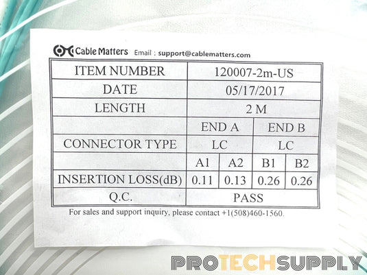 NEW Cable Matters 120007-2m-US 2m LC to LC OM3 Duplex Fiber Cable with WARRANTY