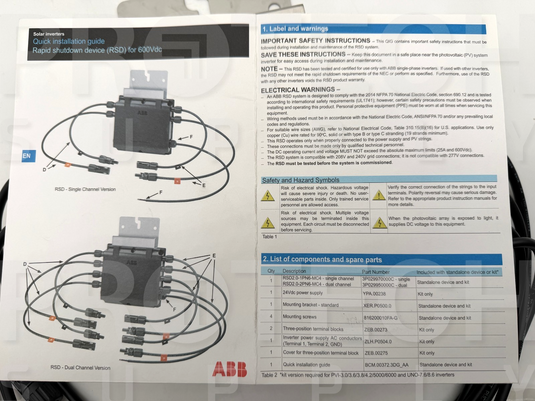 NEW ABB Solar Rapid Shutdown Device (RSD)  RS2-2PN6-MC4 with WARRANTY