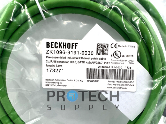 Beckhoff ZK1096-9191-0030 Ethernet Patch Cable NEW with WARRANTY