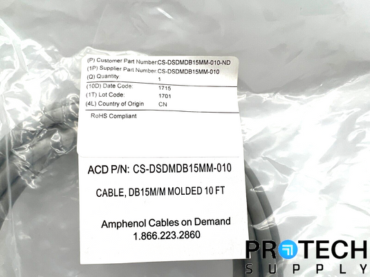 Amphenol RF D-Sub Cable 15-Pin DB15 CS-DSDMDB15MM-010 NEW with WARRANTY