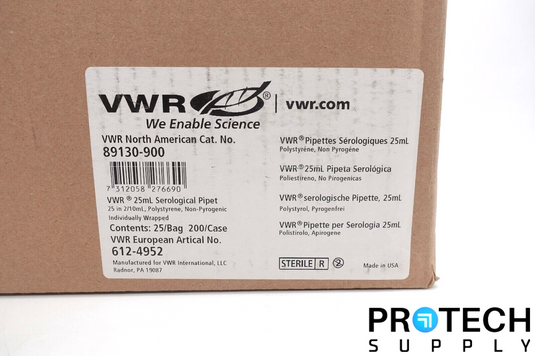 (Case of 200) VWR 89130-900 Disposable Serological Pipets 25mL NEW with WARRANTY