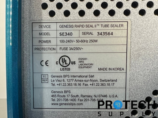 GENESIS Rapid Seal II SE340 Tube Sealer + Power Cable NEW with WARRANTY