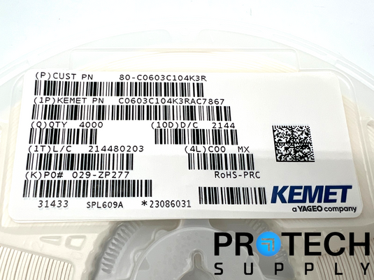 (4000/Pk) Kemet C0603C104K3RACTU Ceramic Capacitor NEW with WARRANTY