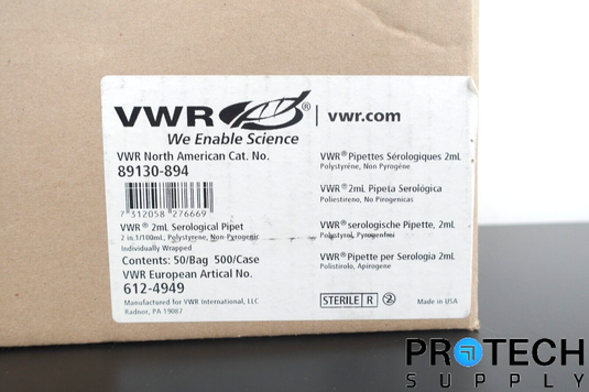 500/Case VWR 89130-894 2mL Disposable Serological Pipets SEALED