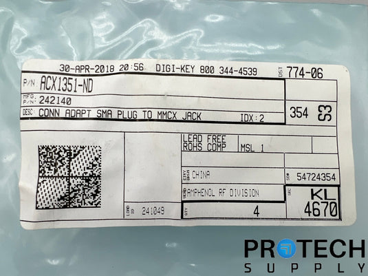 4/Pk Amphenol RF Adapter Coaxial Connector SMA Plug ACX1351-ND NEW with WARRANTY