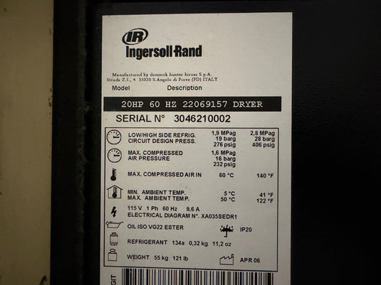 Ingersoll Rand UP6-15-125 Rotary Screw Air Compressor w/ Dryer & Receiver Tank
