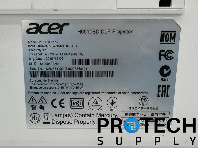Load image into Gallery viewer, Acer H6510BD DLP Projector FOR PARTS / REPAIR
