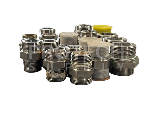 (Lot of 25) Misc Hydraulic Fittings Stainless Steel Adapters Plugs
