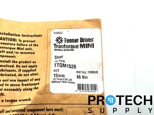 Fenner Drives TTQM1526 Trantorque Mini Keyless Bushing 15mm NEW with WARRANTY
