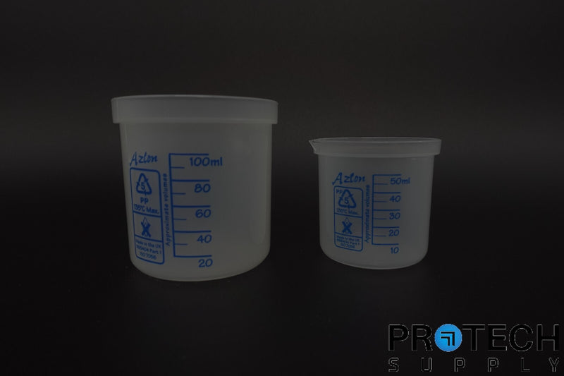 Load image into Gallery viewer, (Set of 2) Azlon 100ml &amp; 50ml Plastic Low Form Graduated Beaker with WARRANTY
