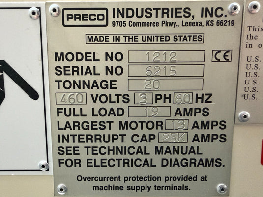 Preco 1212 Hydraulic Die Cutting Press