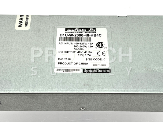 Murata D1U-W-2000-48-HB4C Power Supply 48V FOR PARTS / REPAIR