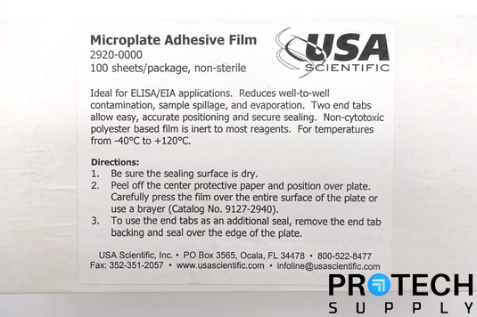 (100 Sheets) USA Scientific Microplate Adhesive Film 2920-0000 NEW with WARRANTY