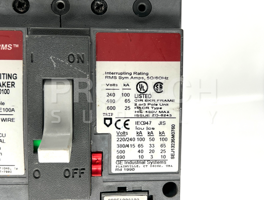 General Electric SELA36AT0100 3 Pole 600V Circuit Breaker with WARRANTY