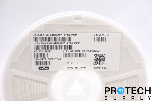 (4000/Reel) Murata GRM188R61A226ME15D 22µF ±20% Ceramic Capacitor NEW & WARRANTY