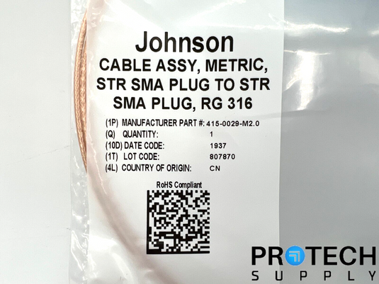 Johnson 415-0029-M2.0 SMA to SMA Coaxial Cable NEW with WARRANTY