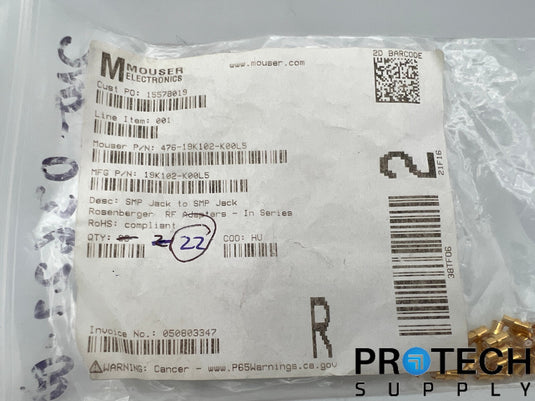 22/Pk Rosenberger Coaxial Connector SMP Jack 476-19K102-K00L5 w/ WARRANTY