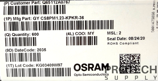 (600 Pack) OSRAM OSLON SSL 80, GY CS8PM1.23 LED Uni Color YELLOW with WARRANTY