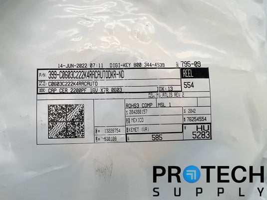585/Pk KEMET C0603C222K4RACAUTO 2200pF Ceramic Capacitor 16V NEW with WARRANTY