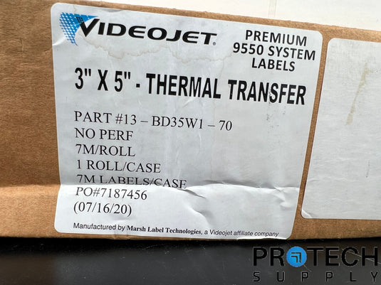 Videojet LPA Labels 3" x 5" 7Meters Roll 13-BD35W1-70 NEW