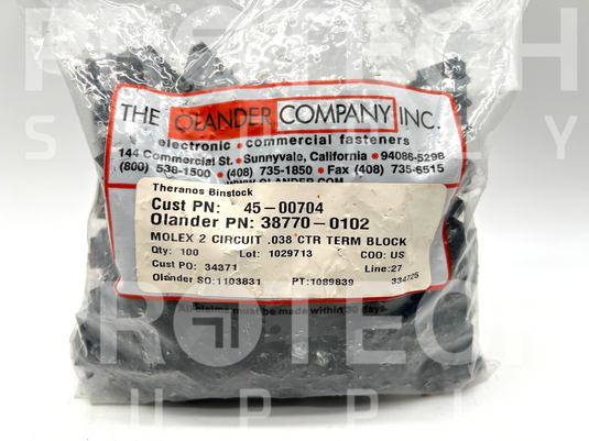 (100/Pk) Molex 38770-0102 2-Circuit Barrier Block Connector NEW with WARRANTY