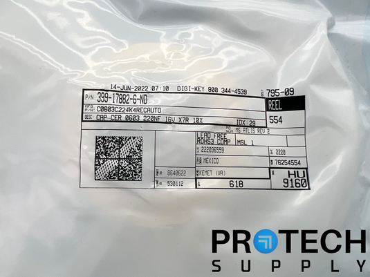 618/Pk KEMET C0603C224K4RECAUTO Ceramic Capacitor 16V NEW with WARRANTY