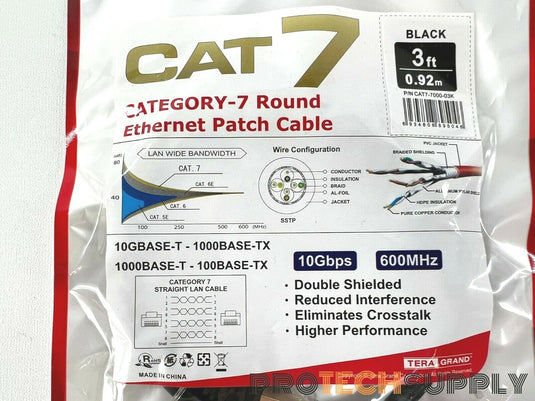 NEW Tera Grand CAT7-7000-03K Category-7 Round Ethernet Patch Cable 10Gbps