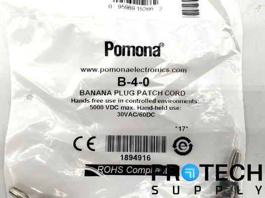 Pomona B-4-0 Banana Plug Patch Cord 30VAC/60DC NEW with WARRANTY