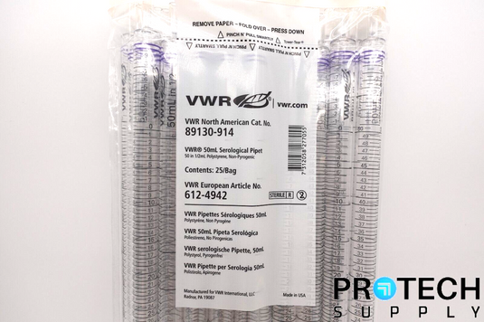 100/Case VWR 89130-914 50mL Disposable Serological Pipets NEW with WARRANTY