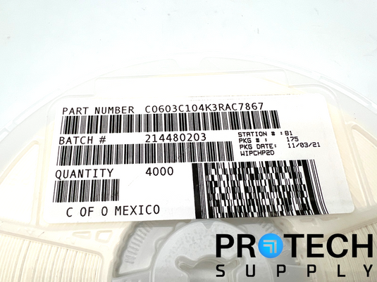 (4000/Pk) Kemet C0603C104K3RACTU Ceramic Capacitor NEW with WARRANTY