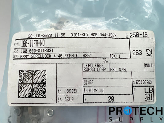 19/Pk NorComp Assy Jackscrew Socket For D-Sub Connectors 4-40 Female 160-11FA-ND