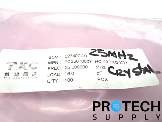 (120/Pk) TXC 9C25070007 Crystal 25MHz 16pF 30Ohms NEW with WARRANTY