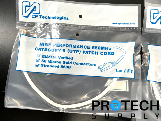 (Lot of 10) CP Technologies C6-WH-01-0 Category 6 Patch Cord 1ft w/ WARRANTY