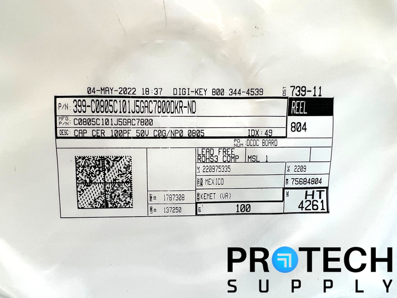 Load image into Gallery viewer, 100/Pk KEMET C0805C101J5GAC7800 50V Ceramic Capacitor NEW with WARRANTY
