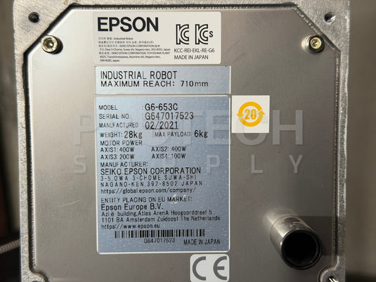 Epson G6-653C Cleanroom SCARA Robot 650mm 6kg w/ RC700-A Controller EtherNet/IP 2021