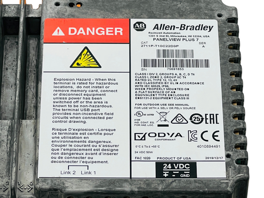 Allen-Bradley 2711P-T10C22D9P PANELVIEW PLUS 7 Operator Interface Terminal